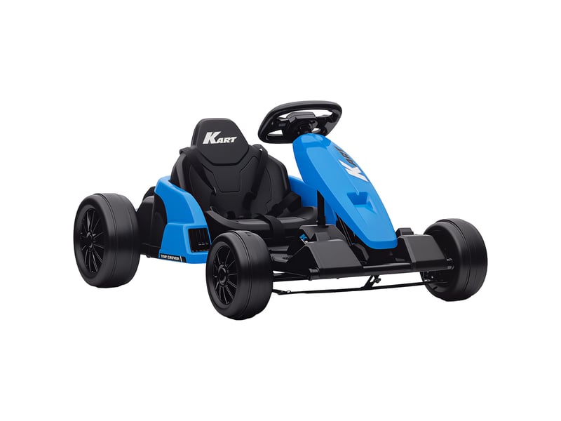  Kart électrique 24 v, mode drift, siège réglable, harnais de sécurité 5 points, fonction musique, 6-12 ans, bleu  - Conforama A