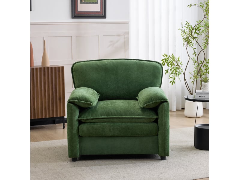  Fauteuil 1 place rétro vert en chenille avec poches de rangement latérales evryae  - Conforama C