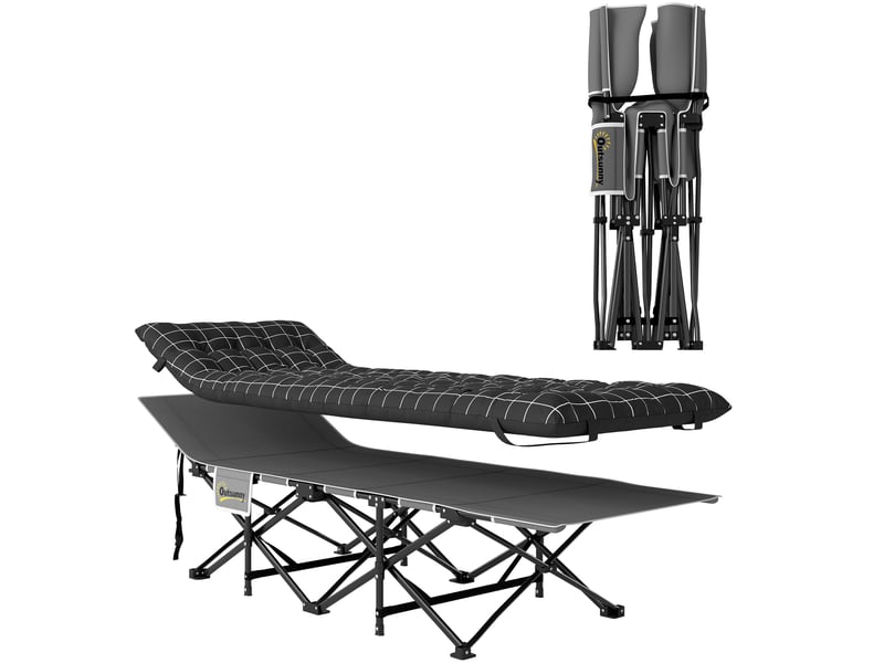  Lit de camp pliant avec matelas, ergonomique, cadre en métal, noir  - Conforama A