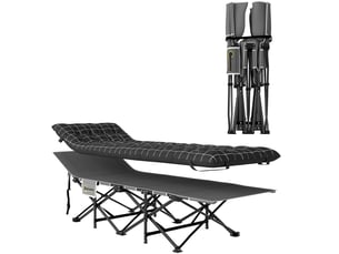 Lit de camp pliant avec matelas, ergonomique, cadre en métal, noir