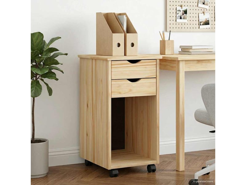  Caisson roulant de bureau, meuble de rangement 34 x 39 x 65,5 cm pin massif marron  - Conforama B