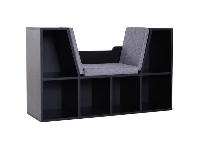  Bibliothèque banc 2 en 1 avec coussin, 6 compartiments ouverts, noir, 102×30×61 cm  - Conforama B