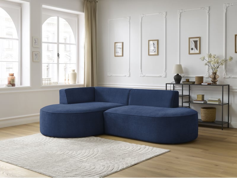 Bobochic canapé d'angle fixe rousseau tissu texturé bleu foncé  angle gauche ROUSSEAU - Conforama C