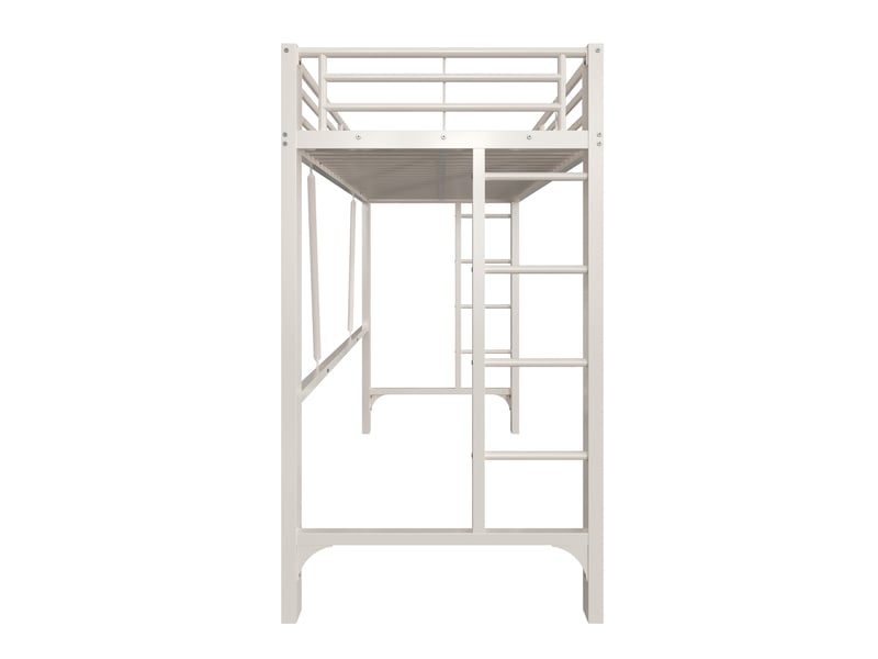  Lit mezzanine 90x200 cm coloris blanc, lit superposé enfant avec double échelle, lit en hauteur métal, sans matelas  - Conforama W