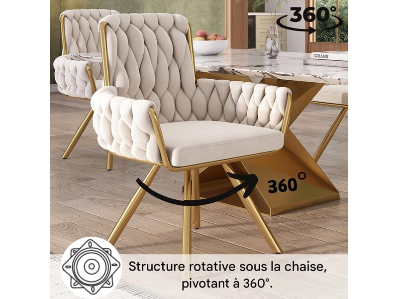  Lot de 4 chaises de salle à manger pivotantes à 360° en velours beige N634P198455B-4 - Conforama D