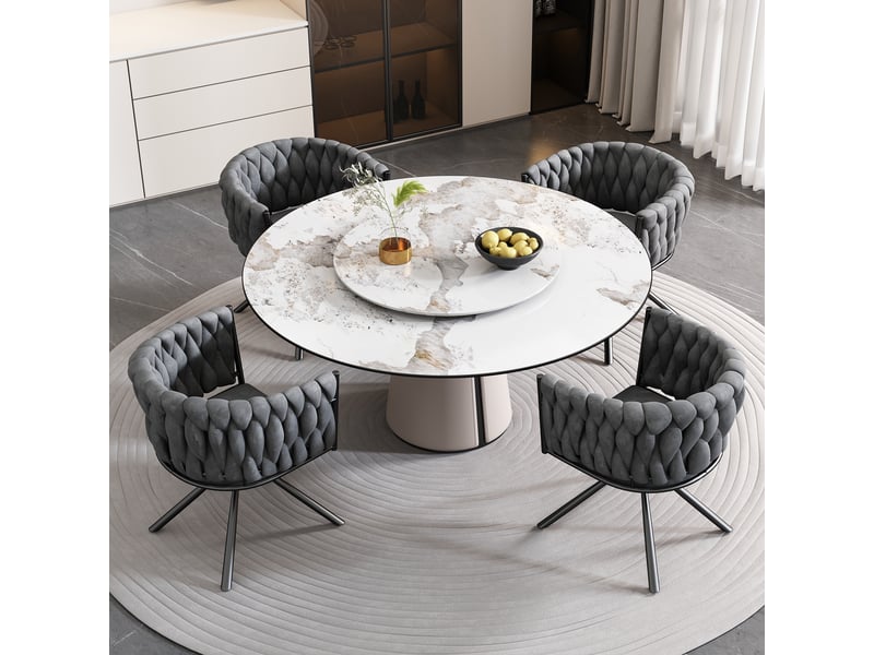  Lot de 6 chaises de salle à manger avec pivotantes, accoudoir, pied en métal, velours, gris  - Conforama C