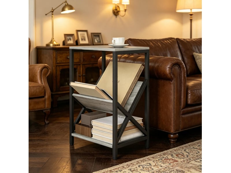  Table d'appoint étroite 40x30x61 cm – gris foncé – 3 niveaux de rangement avec porte-revues en v  - Conforama D