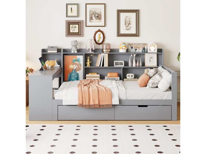  Lit avec rangement 90x200cm coloris gris bois massif lit enfant gris - Conforama D