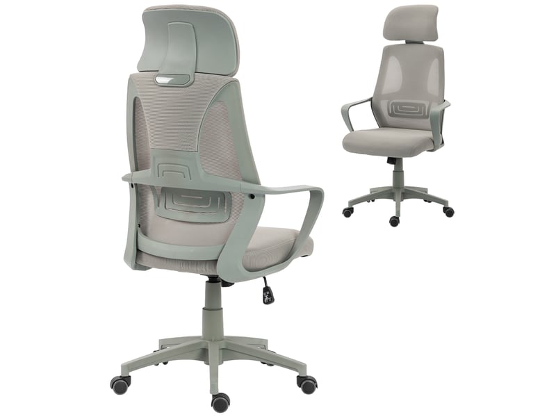  Chaise de bureau à bascule, réglable en hauteur, avec appui-tête et soutien lombaire, grise  - Conforama A