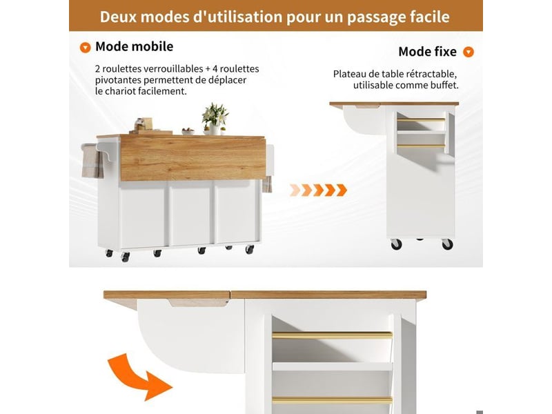  Îlot de cuisine - truxen8 - blanc - extensible - roulettes - porte-serviettes  - Conforama C