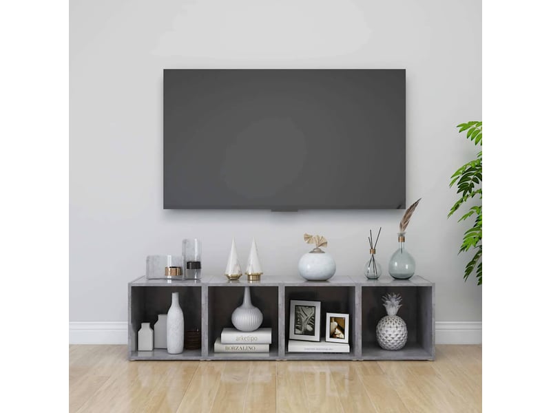  Lot de 2 meuble tv bas salon gris béton 37x35x37 cm bois d’ingénierie  - Conforama D
