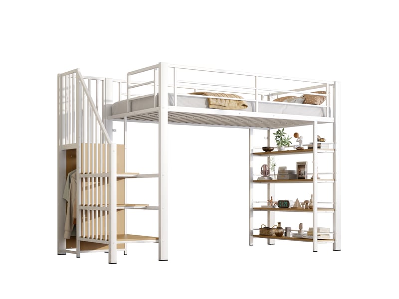  Lit mezzanine 90x200cm coloris blanc métal lit enfant blanc - Conforama A