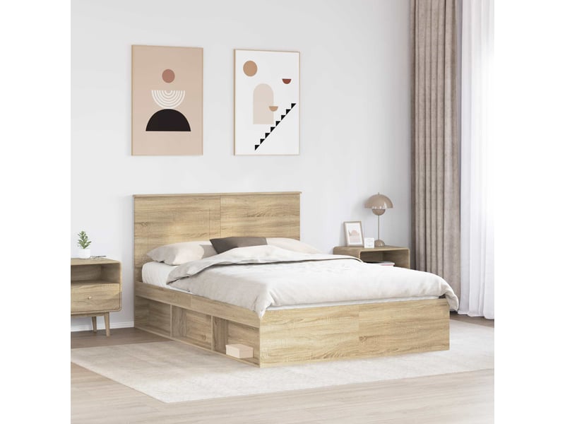 Lit double- lit adulte - cadre de lit uni chêne sonoma 150 x 200 cm bois de pin massif - Conforama B