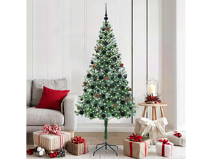 Sapin de noël artificiel, arbre de noël avec 300 led vert 180 cm pvc et acier shl8237