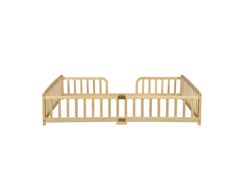  Lit au sol enfant 140x200 cm en pin naturel avec barrières de sécurité  - Conforama E