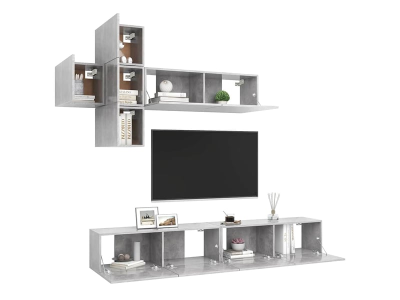  Ensemble de meuble tv - banc tv - meuble de rangement 7 pcs gris béton bois d'ingénierie  - Conforama C