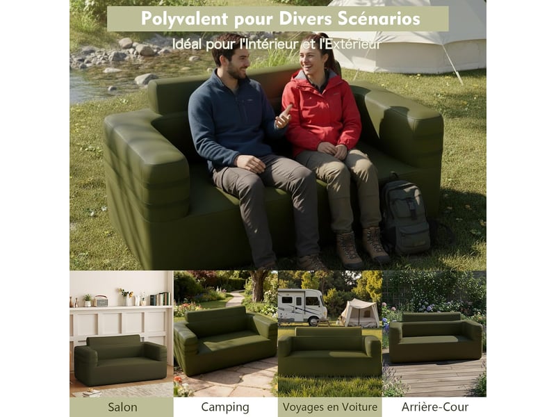 Canapé gonflable 2 places 169x83x81 cm, fauteuil gonflable en tissu oxford avec pompe électrique, 3 buses et sac, extérieur, charge 300 kg (2 places)  - Conforama D