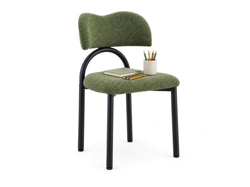  Chaises de salle à manger lot de 2 avec dossier incurvé rembourré  - métal noir, tissu vert  - Conforama A