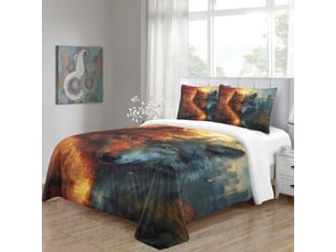 Housse de couette - 220x240cm - imprimé 3d loup - microfibre 100 polyester - fermeture éclair cachée - parure lit 3 pièces