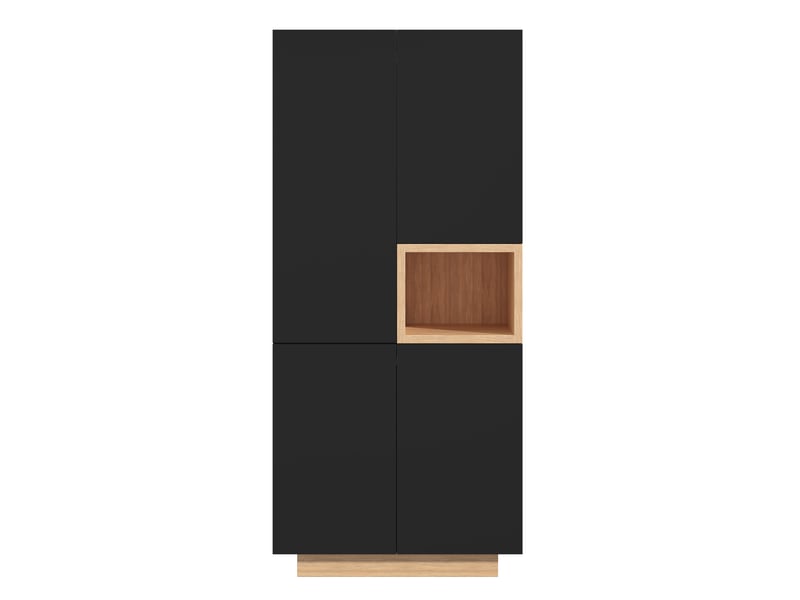  Armoire de chambre noire 90 x 45 x 200 cm avec 2 portes, 2 tringles à vêtements, 5 compartiments de rangement et 1 niche ouverte  - Conforama A