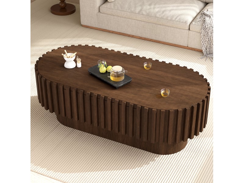  Table basse ovale 100 × 50 × 35,5 cm en mdf avec tiroir couleur noyer chicfurn  - Conforama C