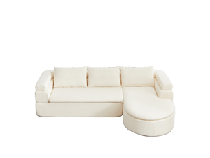 Canapé d'angle, canapé 3 places, en chenille, crème, forme incurvée, design moderne, mobilier pour espace de vie, pour salon