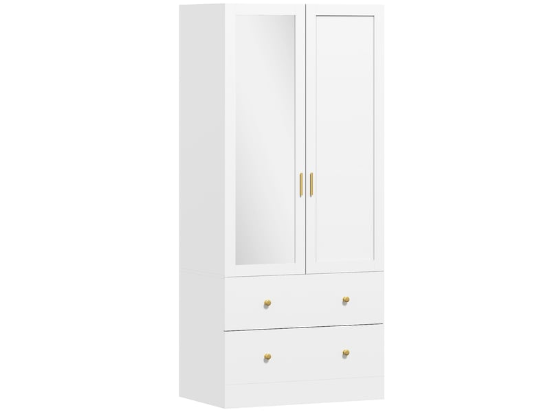  Armoire chambre penderie avec miroir, 2 portes, 2 tiroirs et barre de suspension, 80 x 50 x 180 cm, blanc  - Conforama A