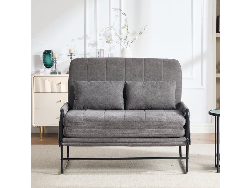  Canapé convertible 2 places gris chenille, structure métal, poches latérales  - Conforama B