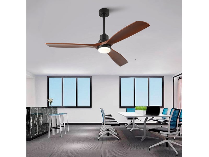  Ventilateur de plafond 152 cm à 3 pales en bois noyer et noir avec led  - Conforama D