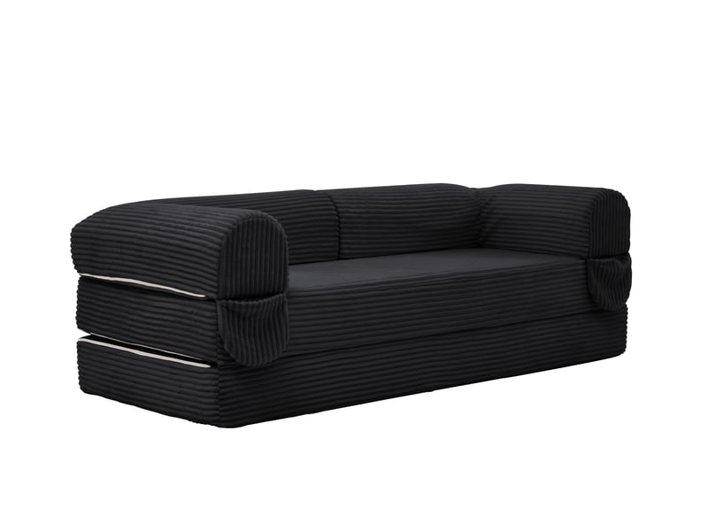 Canapé-lit, 190 × 78 × 65 cm, noir, velours côtelé, 2 places, structure sans cadre, assise polyvalente pour usage quotidien - Conforama A