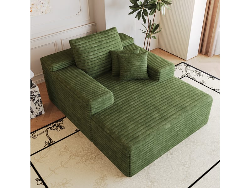  Méridienne avec assise profonde et mousse haute élasticité, en tissu côtelé vert  - Conforama B