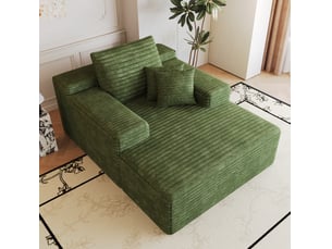 Méridienne avec assise profonde et mousse haute élasticité, en tissu côtelé vert