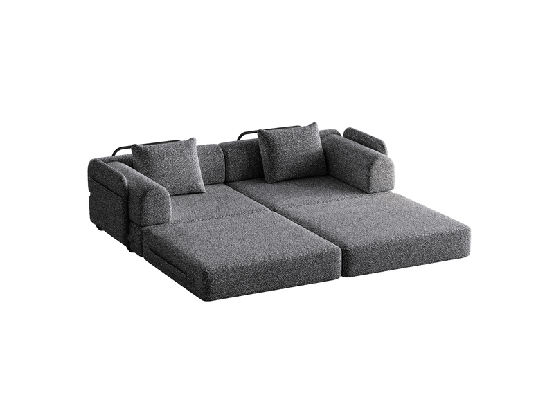  Canapé-lit 1 place en chenille, coffre d’accoudoir, gris  - Conforama A