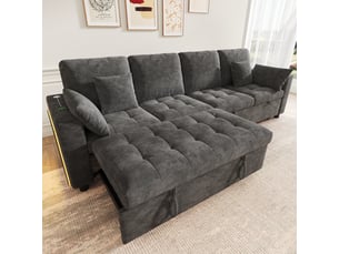 Canapé d'angle convertible - 2 couchages coulissants indépendants - éclairage led - ports usb et usb c - éléments réglables - gris