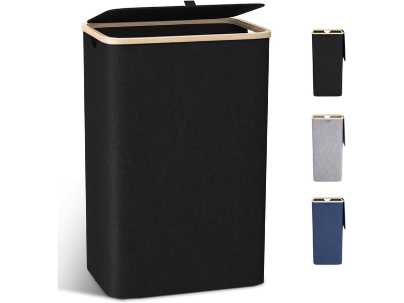 Panier à linge avec couvercle 100l – 40.5x33x75cm, noir - Conforama A