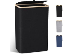 Panier à linge avec couvercle 100l – 40.5x33x75cm, noir