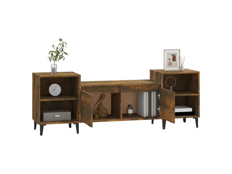  Meuble tv - banc tv - meuble de rangement chêne fumé 160x35x55 cm bois d'ingénierie  - Conforama D