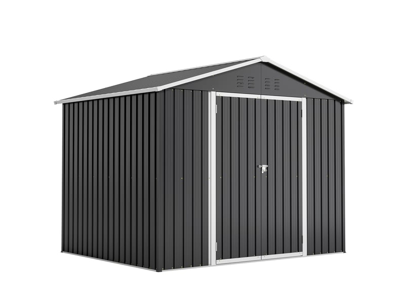  Abri de jardin en métal 240,4 x 192,3 x 191 cm, rangement extérieur avec double porte verrouillable, 4 aérations, base renforcée, noir Luxe haut de gamme - Conforama A