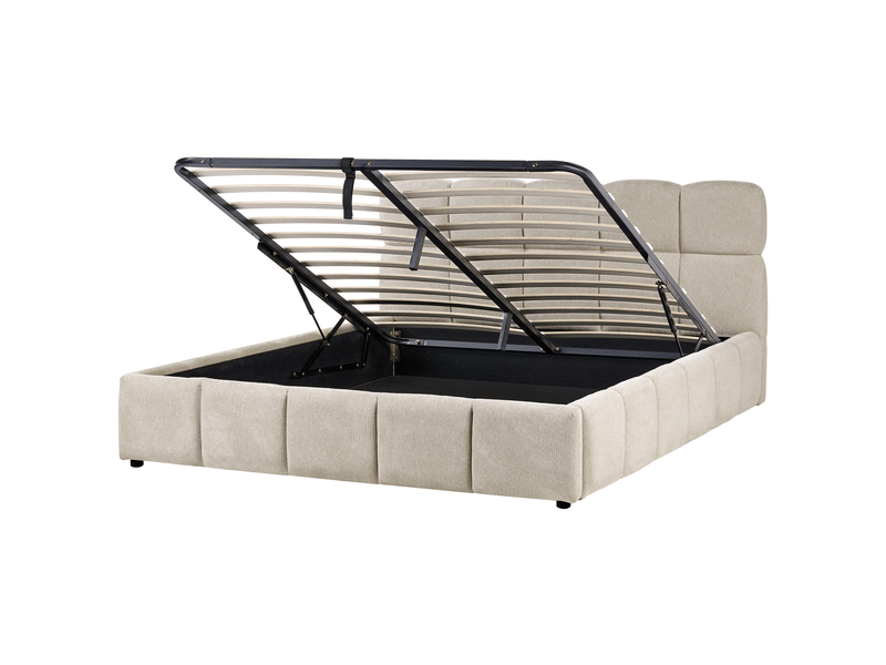 Lit ottoman tissu noyon 180 x 200 cm taupe - Conforama E