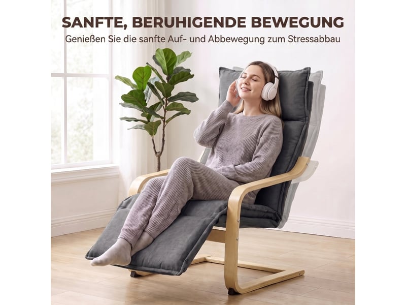  Fauteuil à bascule,90x67x105 cm,avec repose-pieds,polyester,gris foncé  - Conforama D
