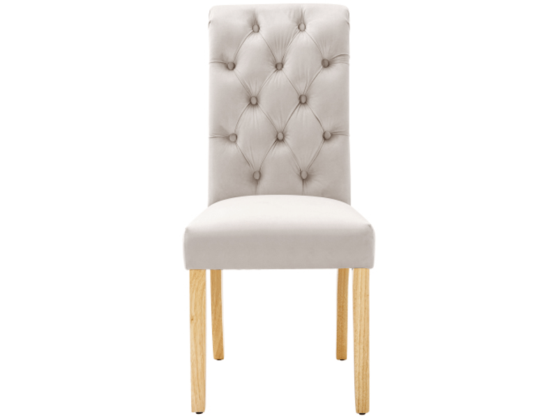  4 chaises en velours gris, pieds en chêne, finition boutonnée – chic et confortables  - Conforama A