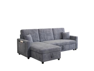 Canapé d'angle gauche convertible <strong></strong> <strong>OMNIGLINT TRADING LTD</strong> 3 places Velours côtelé gris avec coffre de rangement