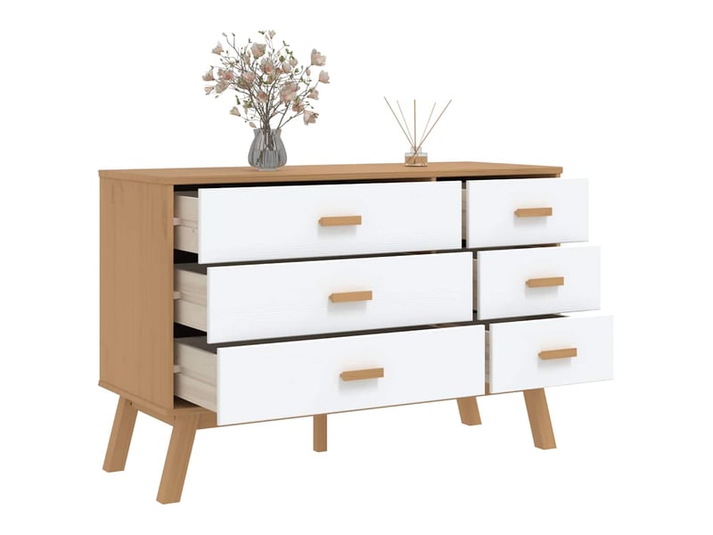  Armoire à tiroirs, commode olden blanc et marron bois de pin solide shl39276  - Conforama E
