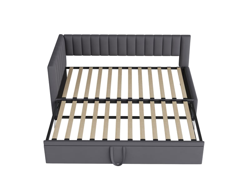  Lit simple canapé-lit avec gigogne 90-180x200 cm, velours, gris, sans matelas  - Conforama C