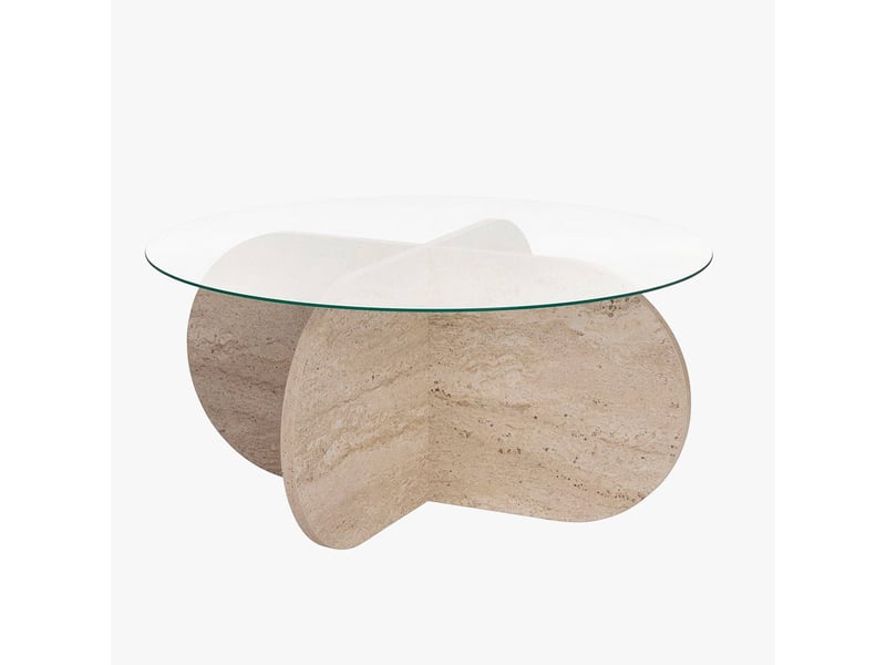  Table basse ronde en verre piètement beige d75 cm  - Conforama A