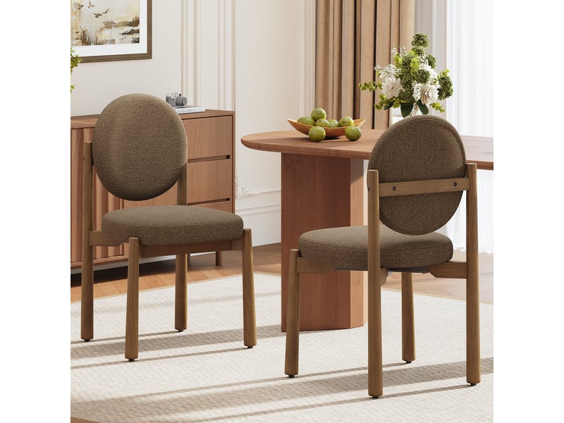  Lot de 2 chaises de salle à manger design moderne, dossier rond confortable, assise épaisse rembourrée, pieds en bois robustes, structure stable pour cuisine et salon, marron foncé  - Conforama B