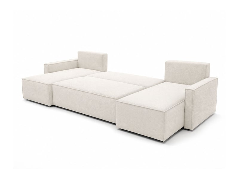  Farah - canapé d'angle panoramique convertible 6 places accoudoirs slim en tissu bouclettes généreuses  - Conforama C