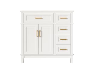 Meuble vasque salle de bain blanc 90 cm avec lavabo céramique intégré, tiroirs silencieux et portes doubles