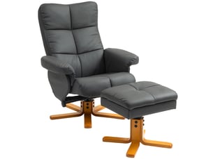 Fauteuil inclinable avec repose-pieds, dossier inclinable à 145°, pivotant à 360°, similicuir, gris foncé