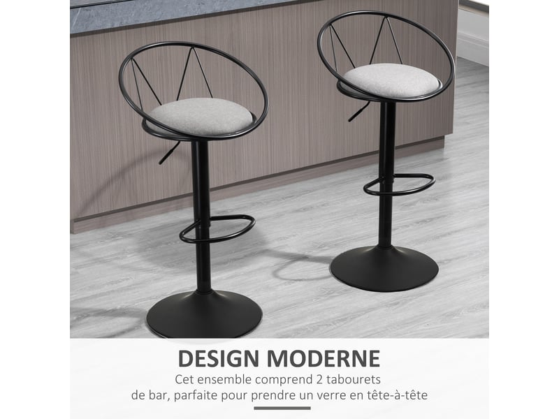  Lot de 2 tabourets de bar – style néo-rétro – réglables et pivotants  - Conforama D